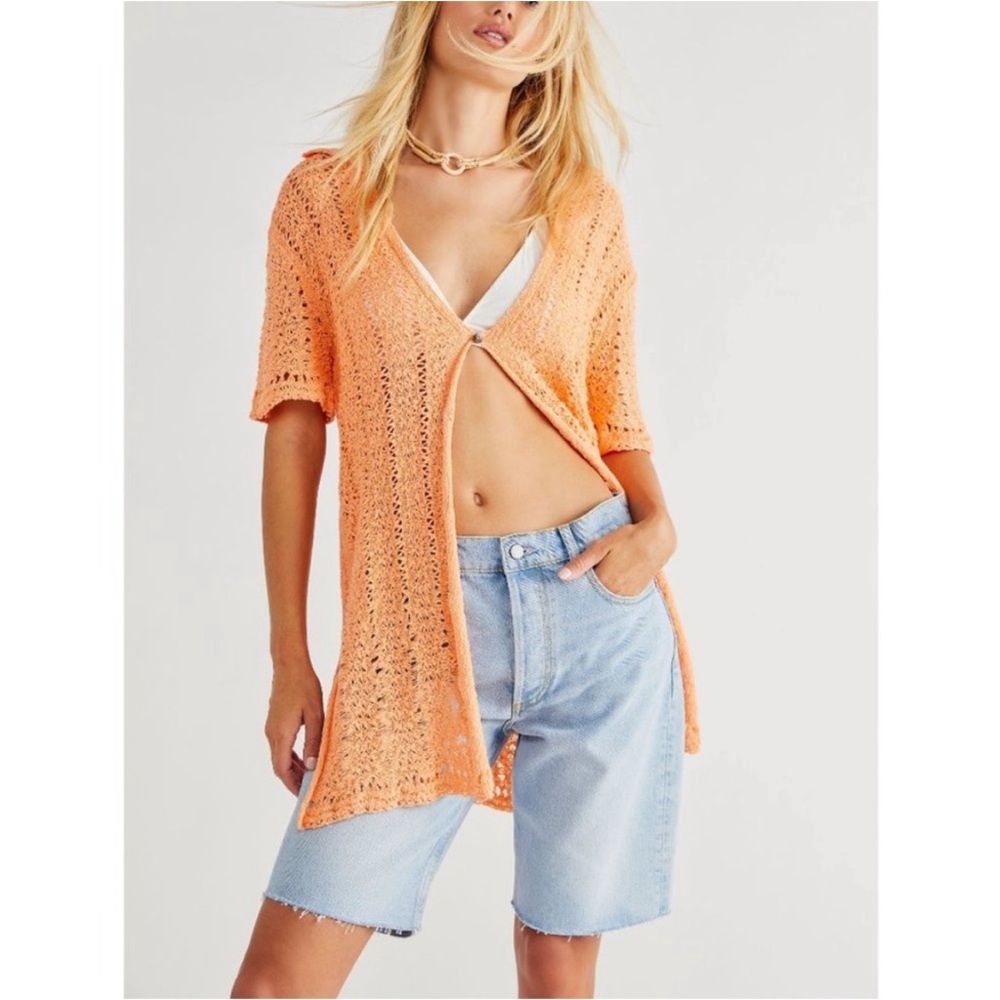 Free People Soda Pop Cardi Beach Cover Up Orange Summer Vacation Top